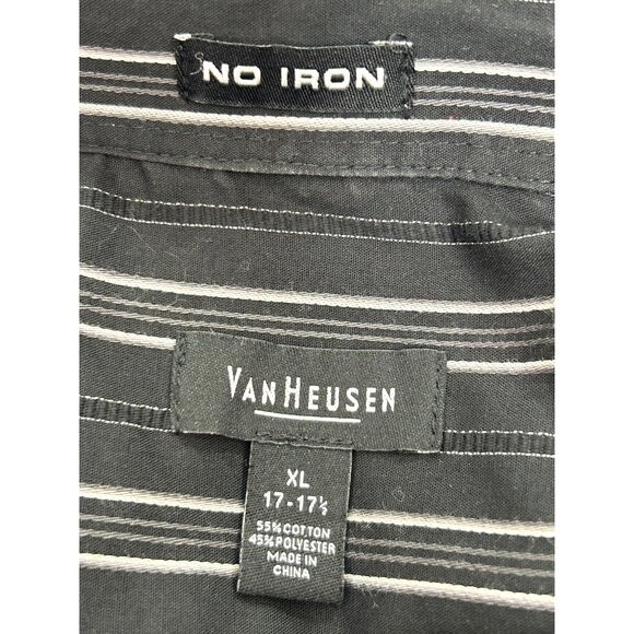 Van Heusen Men’s Button Up Shirt XL Black White Striped 17 - 17 1/2 Cotton Blend - Picture 5 of 6
